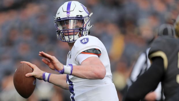 Holy Cross quarterback Matthew Sluka prepares to throw against Army in November